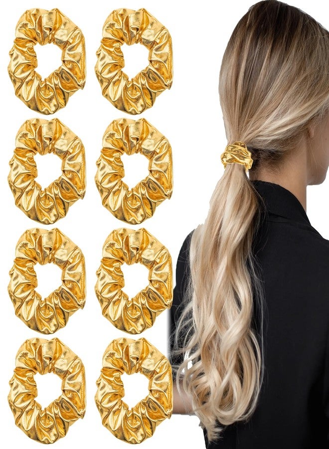 Arvintas 12PCS Gold PU Leather Cheer Hair Scrunchies, Gold School Performance Hair Ties Bracelet Gilding Ponytail Holder Elastic Accessories for Cheerleading Teen Girls College Sports - Image 1